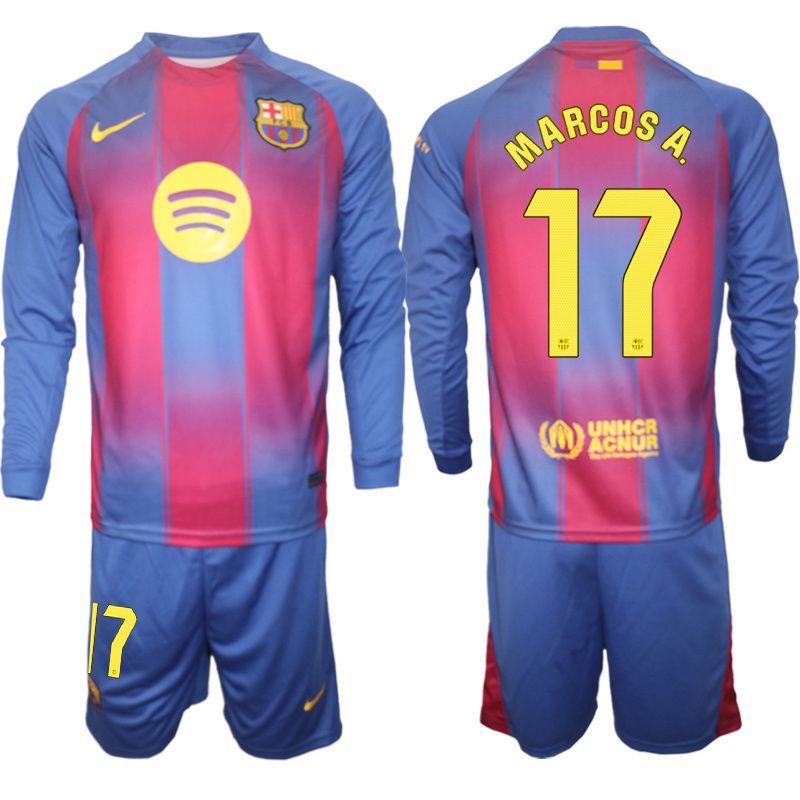 Men 2025-2026 Club Barcelona home blue Long sleeves #17 Soccer Jersey
